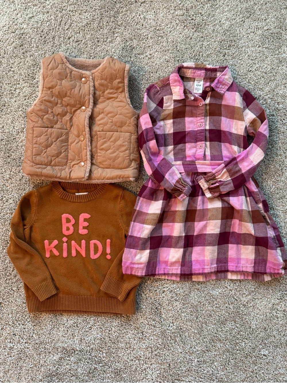 Girls Fall Clothing Lot Size 4T Plaid dress, quilted vest, fur vest, sweater - Picture 2 of 16